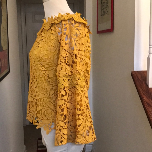 Yellow Lace Work Top With Back Zipper Sz L π - Picture 7 of 7